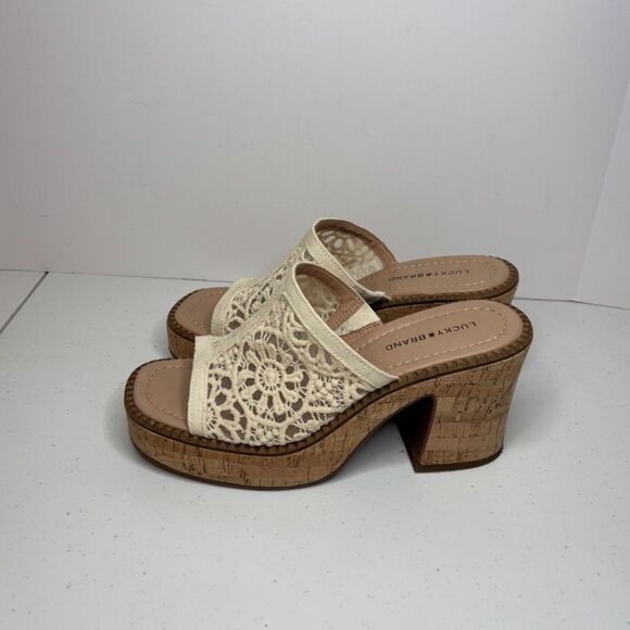 Lucky Brand Women's Talvy Macrame Platform Sandals Slides Cork Lace Womens - Picture 2 of 9